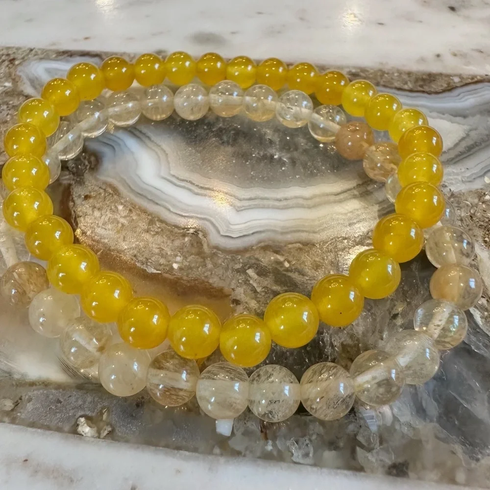 3048 Sunshine Yellow and Clear Beaded Bracelet Set